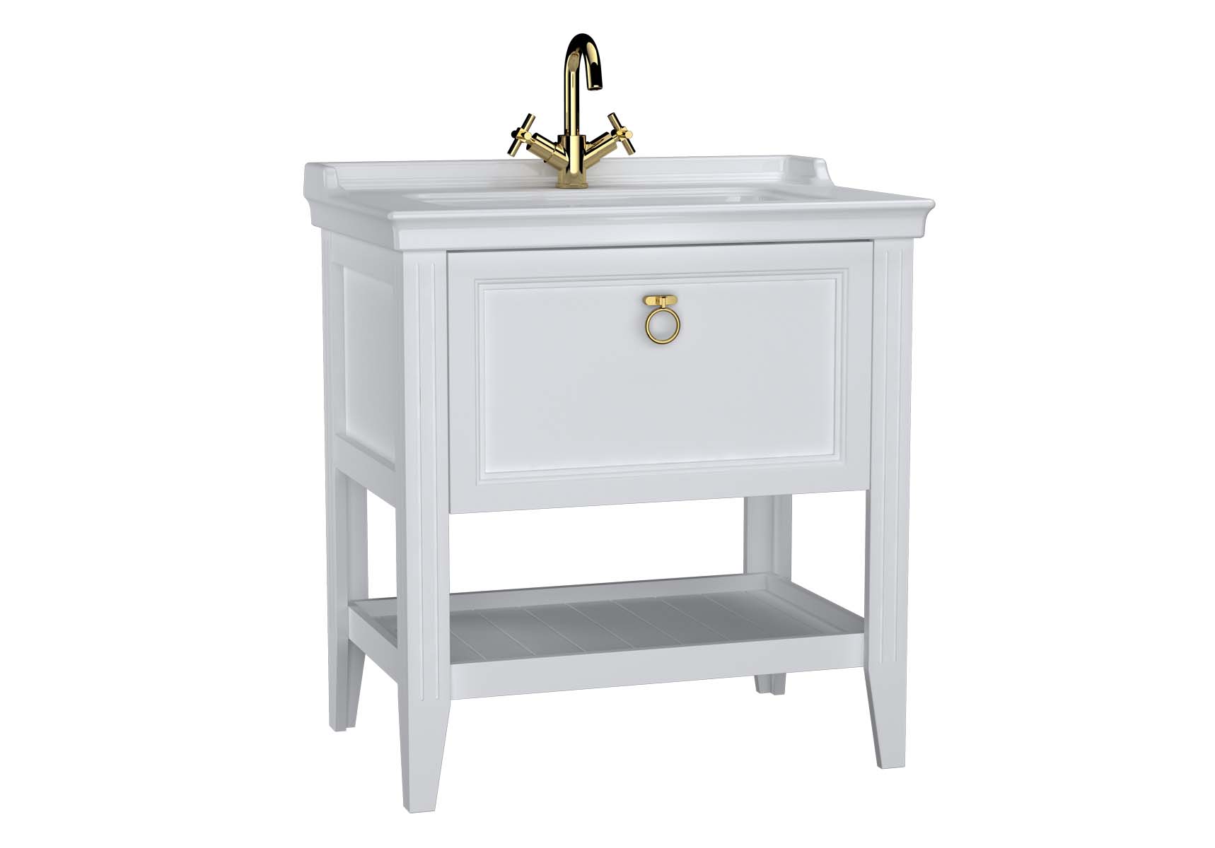 Valarte Washbasin Unit, 80 cm, with drawers, with vanity washbasin, one faucet hole, Matte White