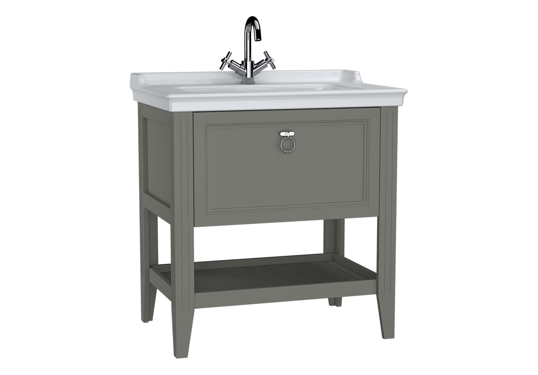 Valarte Washbasin Unit, 80 cm, with drawers, with vanity washbasin, one faucet hole, Matte Grey