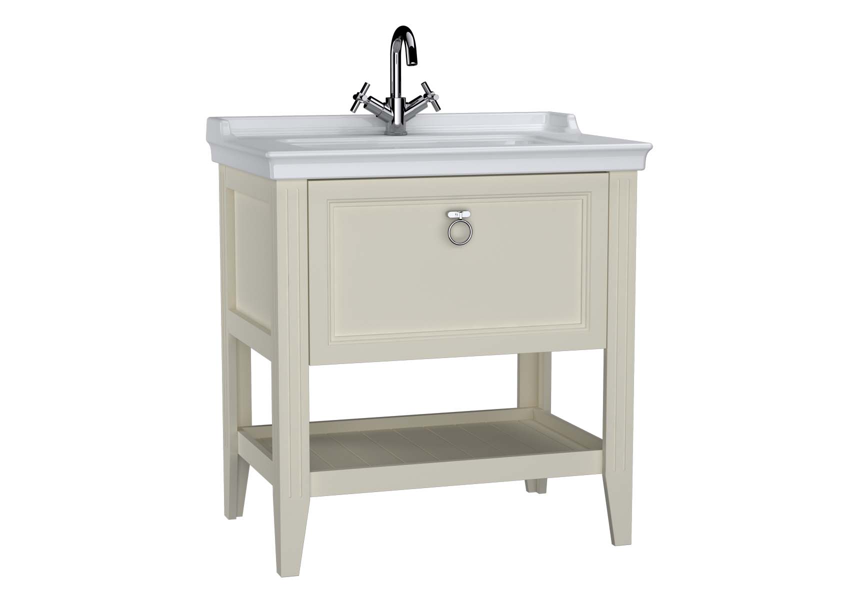 Valarte Washbasin Unit, 80 cm, with drawers, with vanity washbasin, one faucet hole, Matte Ivory