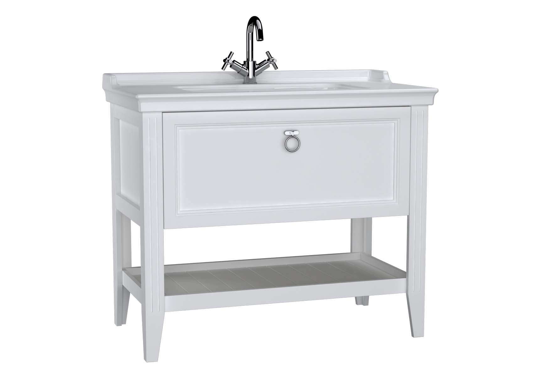 Valarte Washbasin Unit, 100 cm, with drawers, with vanity washbasin, one faucet hole, Matte White