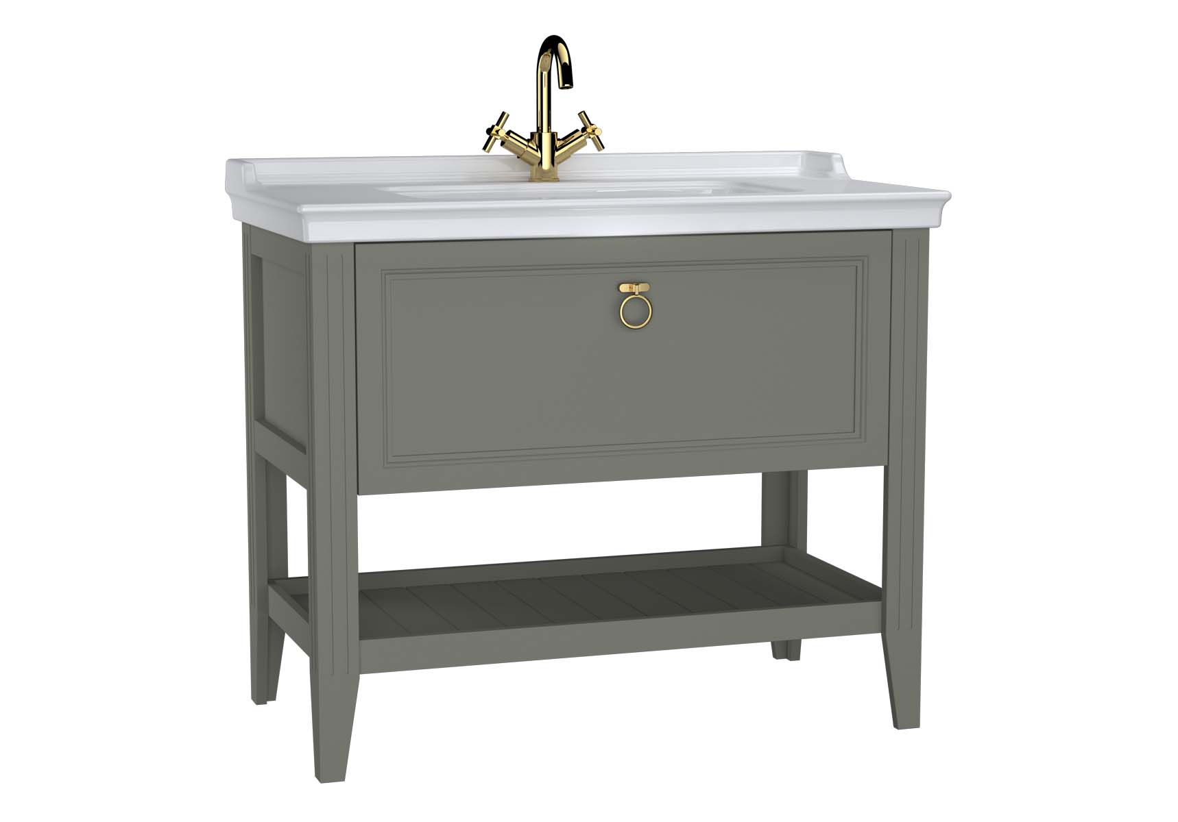 Valarte Washbasin Unit, 100 cm, with drawers, with vanity washbasin, one faucet hole, Matte Grey