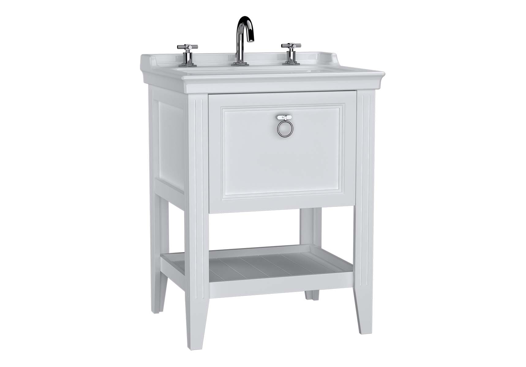 Valarte Washbasin Unit, 65 cm, with drawers, with vanity washbasin, three faucet holes, Matte White