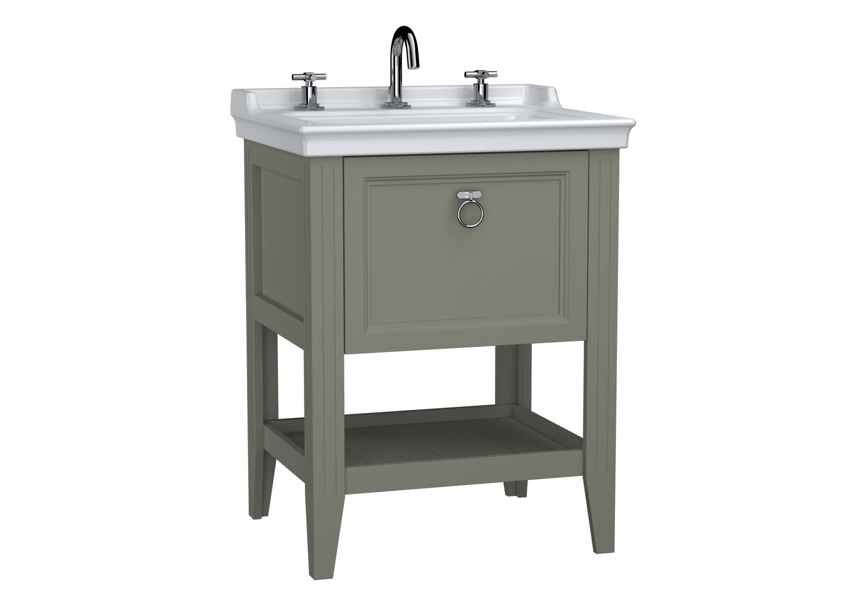 Valarte Washbasin Unit, 65 cm, with drawers, with vanity washbasin, three faucet holes, Matte Grey
