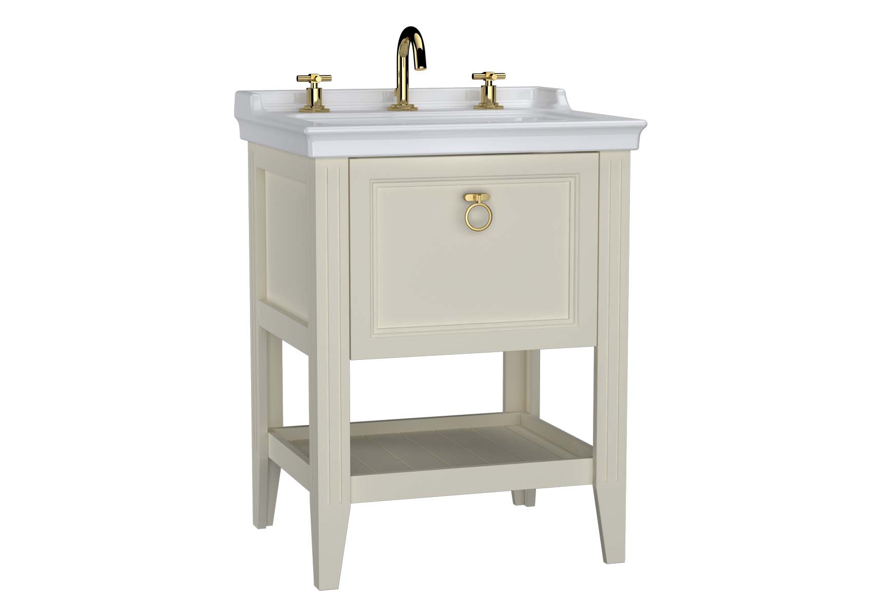 Valarte Washbasin Unit, 65 cm, with drawers, with vanity washbasin, three faucet holes, Matte Ivory