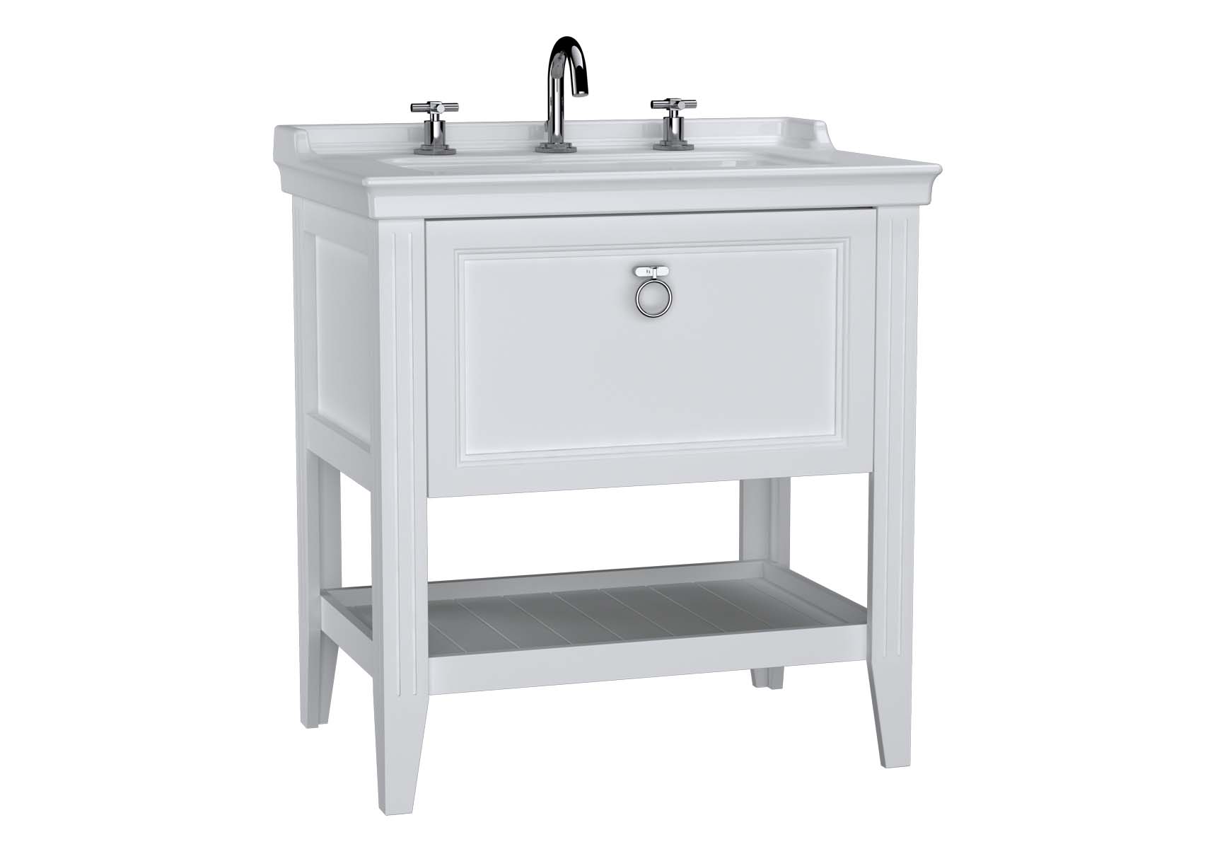 Valarte Washbasin Unit, 80 cm, with drawers, with vanity washbasin, three faucet holes, Matte White