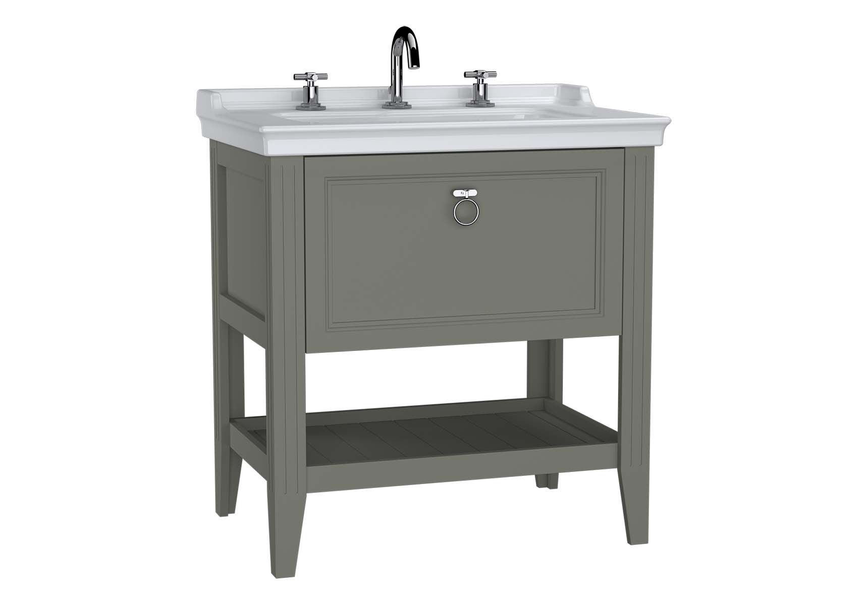 Valarte Washbasin Unit, 80 cm, with drawers, with vanity washbasin, three faucet holes, Matte Grey