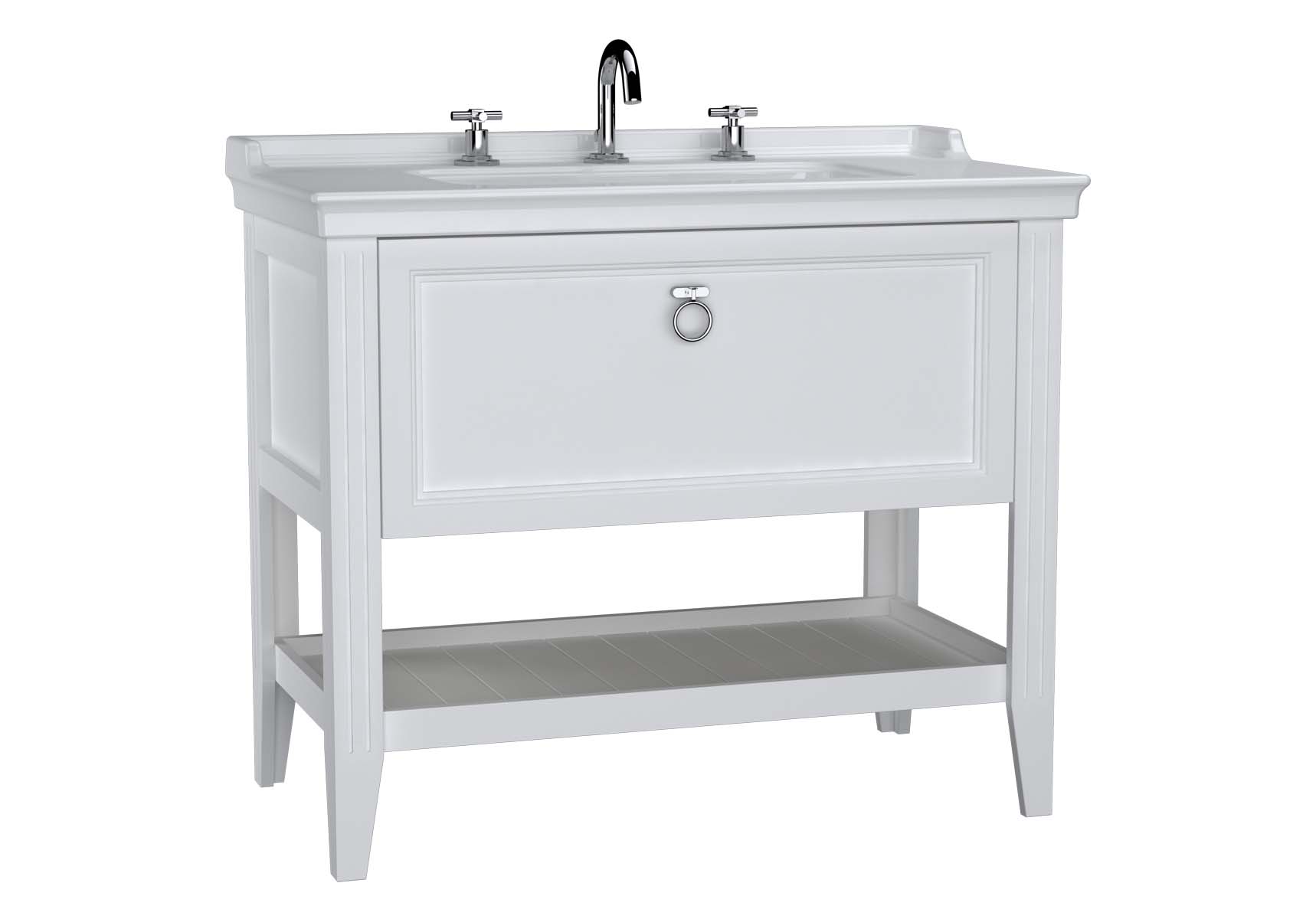 Valarte Washbasin Unit, 100 cm, with drawers, with vanity washbasin, three faucet holes, Matte White