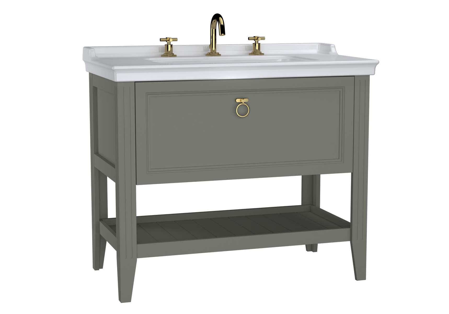 Valarte Washbasin Unit, 100 cm, with drawers, with vanity washbasin, three faucet holes, Matte Grey