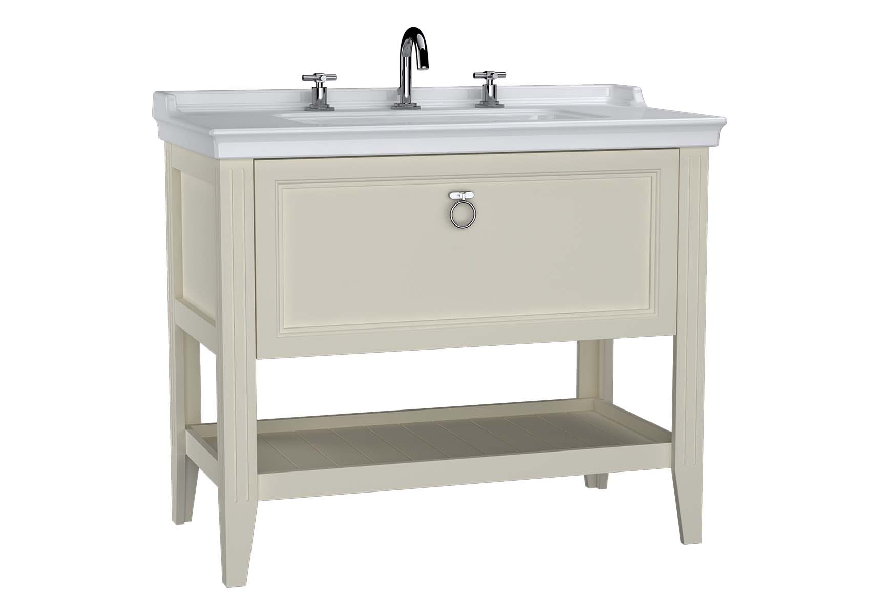 Valarte Washbasin Unit, 100 cm, with drawers, with vanity washbasin, three faucet holes, Matte Ivory