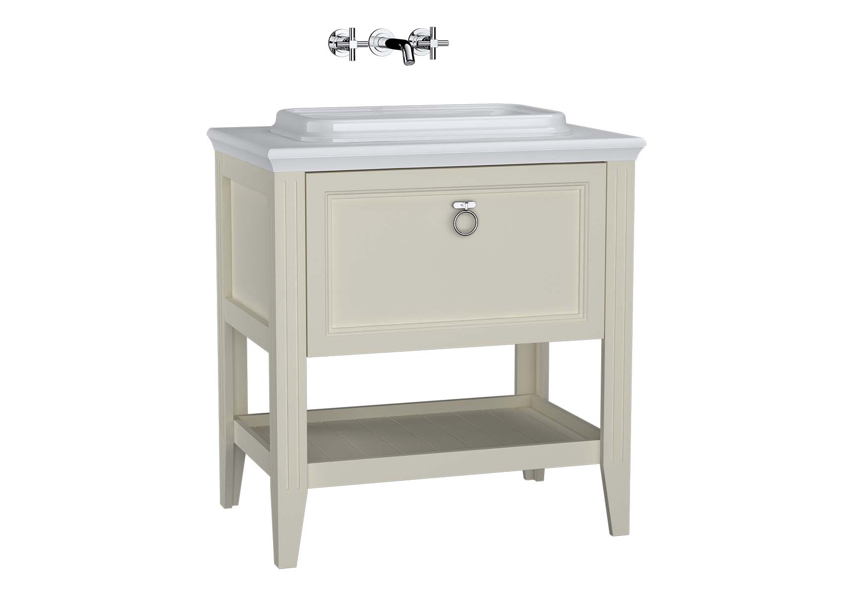 Valarte Washbasin Unit, 80 cm, with drawers, with countertop washbasin, Matte Ivory