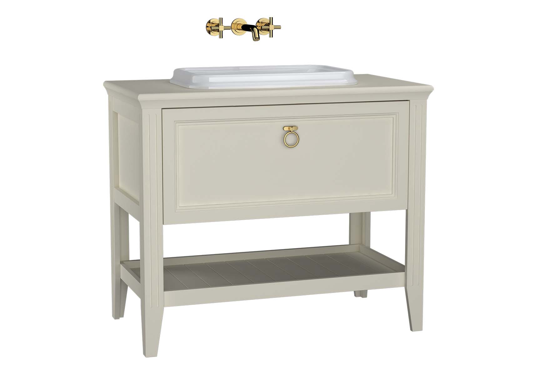 Valarte Washbasin Unit, 100 cm, with drawers, with countertop washbasin, Matte Ivory