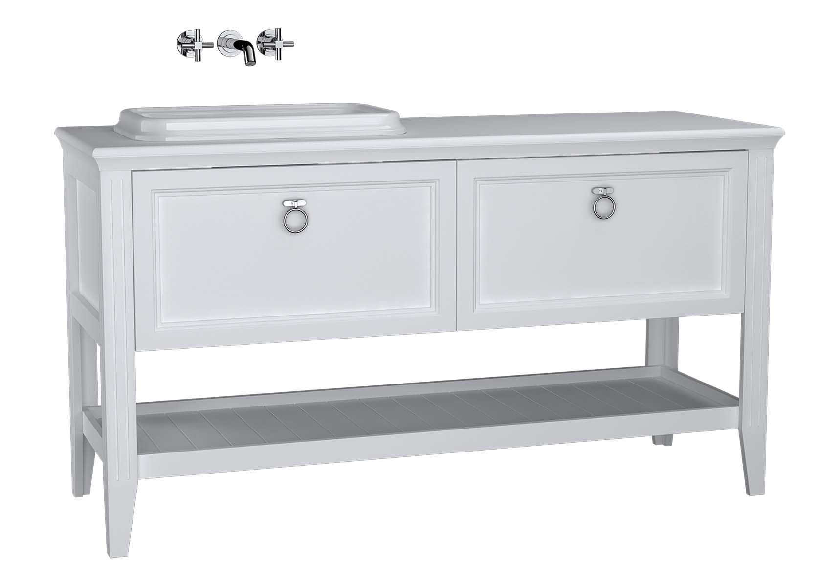 Valarte Washbasin Unit, 150 cm, 2 drawers, with countertop washbasin, Matte White, left