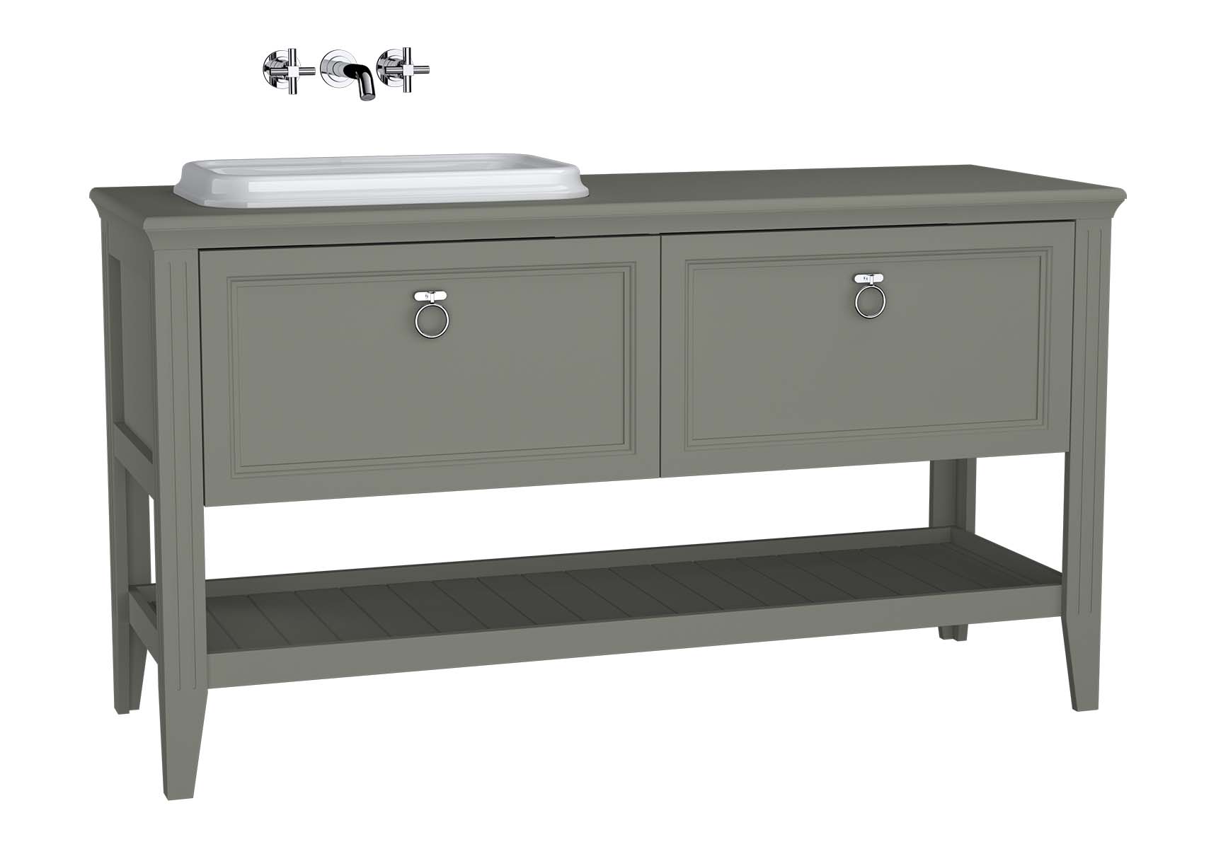 Valarte Washbasin Unit, 150 cm, 2 drawers, with countertop washbasin, Matte Grey, left