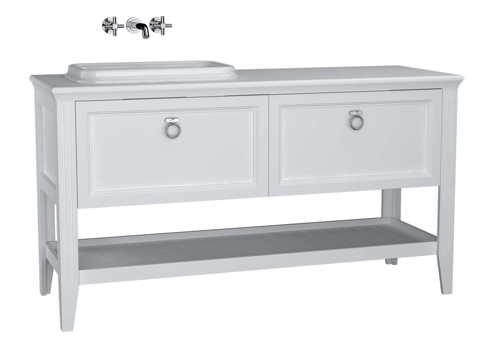 Valarte Washbasin Unit, 150 cm, 2 drawers, with countertop washbasin, Matte Ivory, left