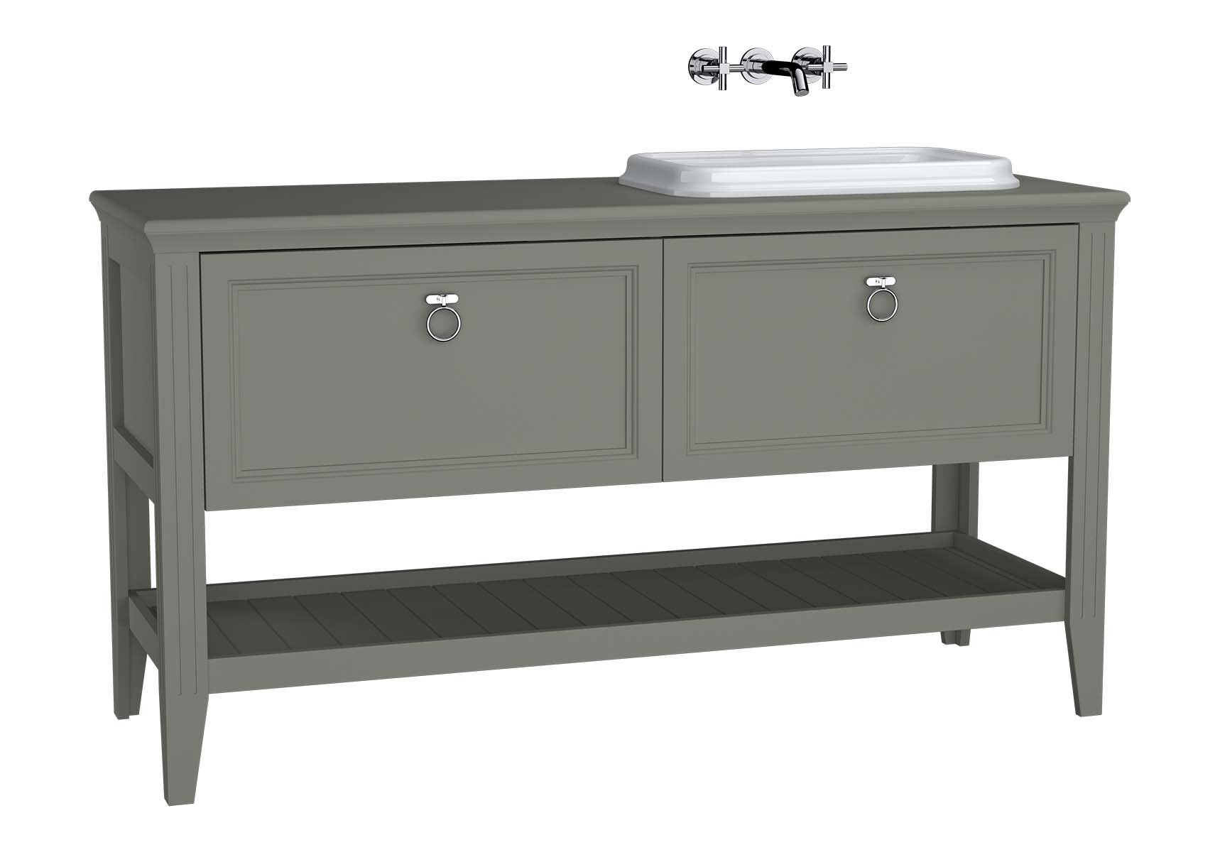 Valarte Washbasin Unit, 150 cm, 2 drawers, with countertop washbasin, Matte Grey, right