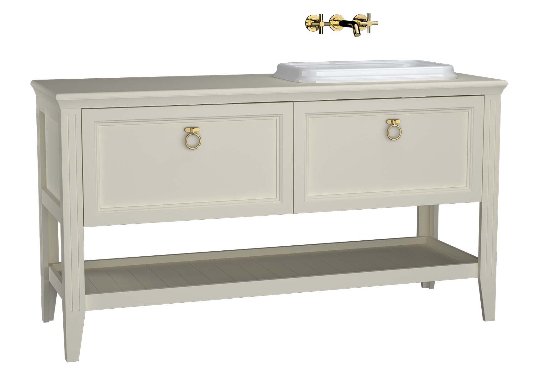 Valarte Washbasin Unit, 150 cm, 2 drawers, with countertop washbasin, Matte Ivory, right