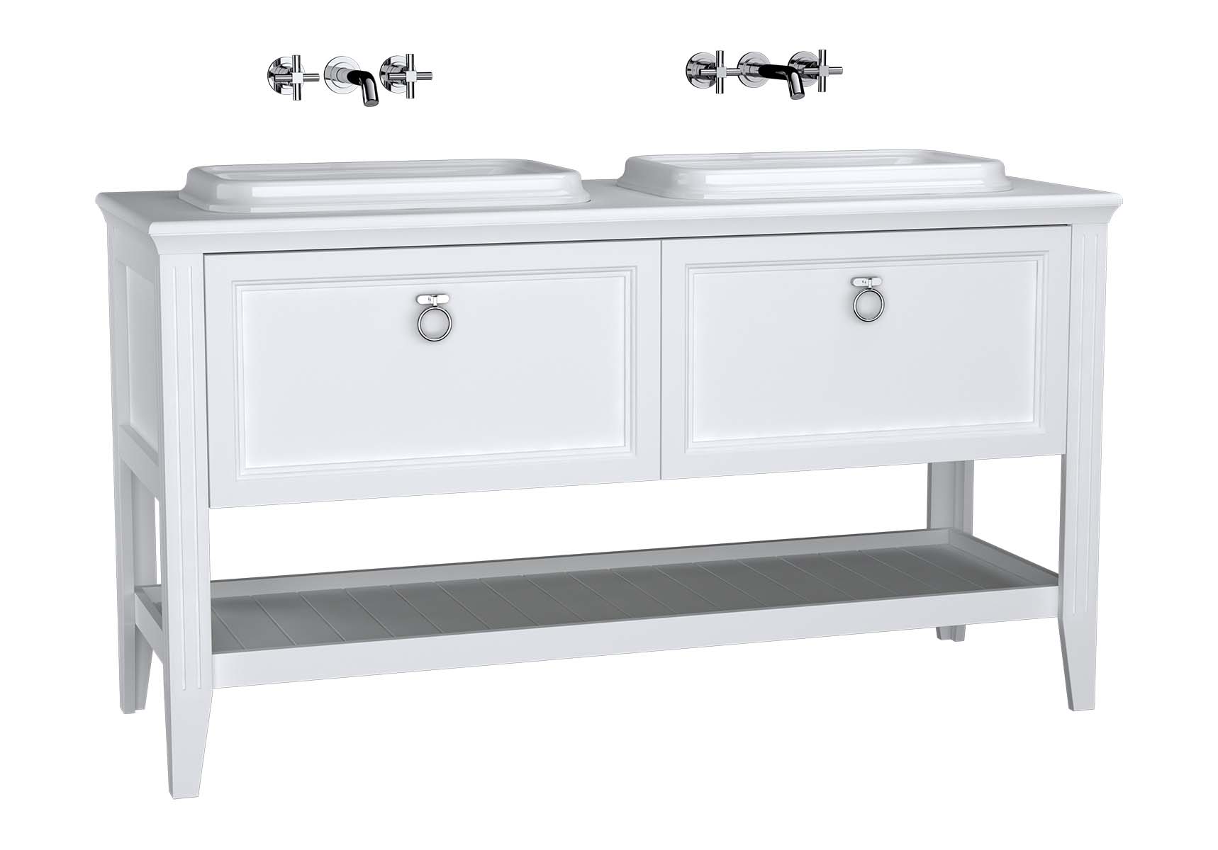 Valarte Washbasin Unit, 150 cm, 2 drawers, with countertop washbasin, Matte White, with double washbasin