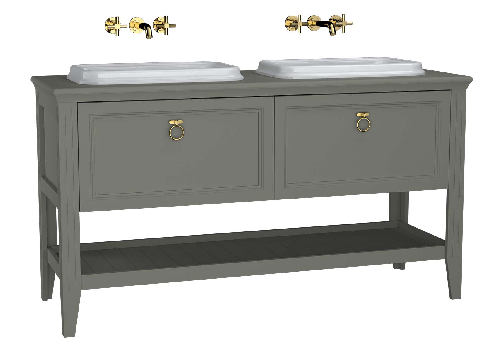 Valarte Washbasin Unit, 150 cm, 2 drawers, with countertop washbasin, Matte Grey, with double washbasin