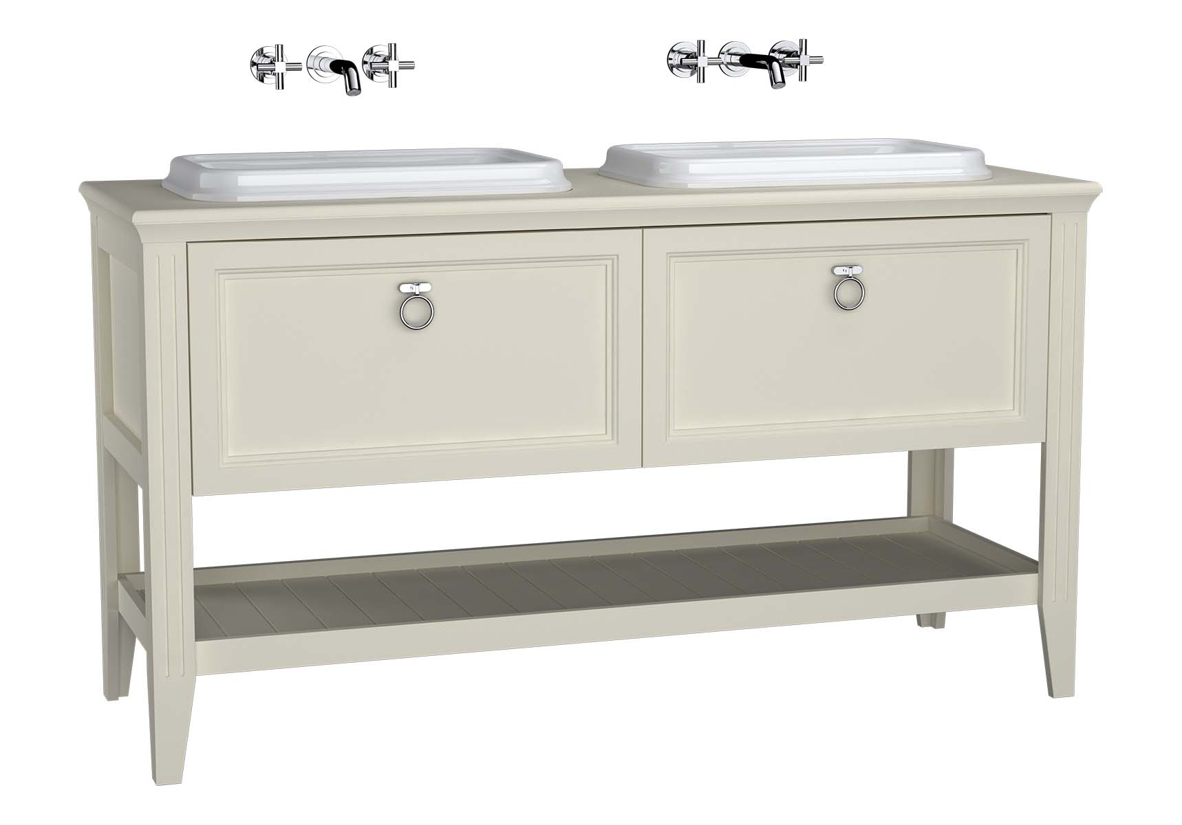 Valarte Washbasin Unit, 150 cm, 2 drawers, with countertop washbasin, Matte Ivory, with double washbasin
