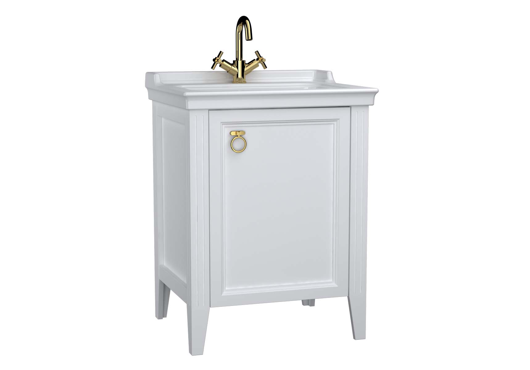 Valarte Washbasin Unit, 65 cm, with doors, with vanity washbasin,one faucet hole, Matte White, right