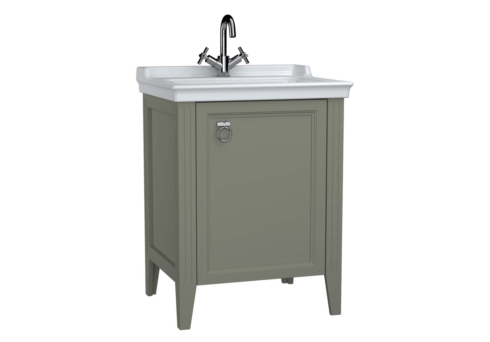 Valarte Washbasin Unit, 65 cm, with doors, with vanity washbasin, one faucet hole, Matte Grey, right