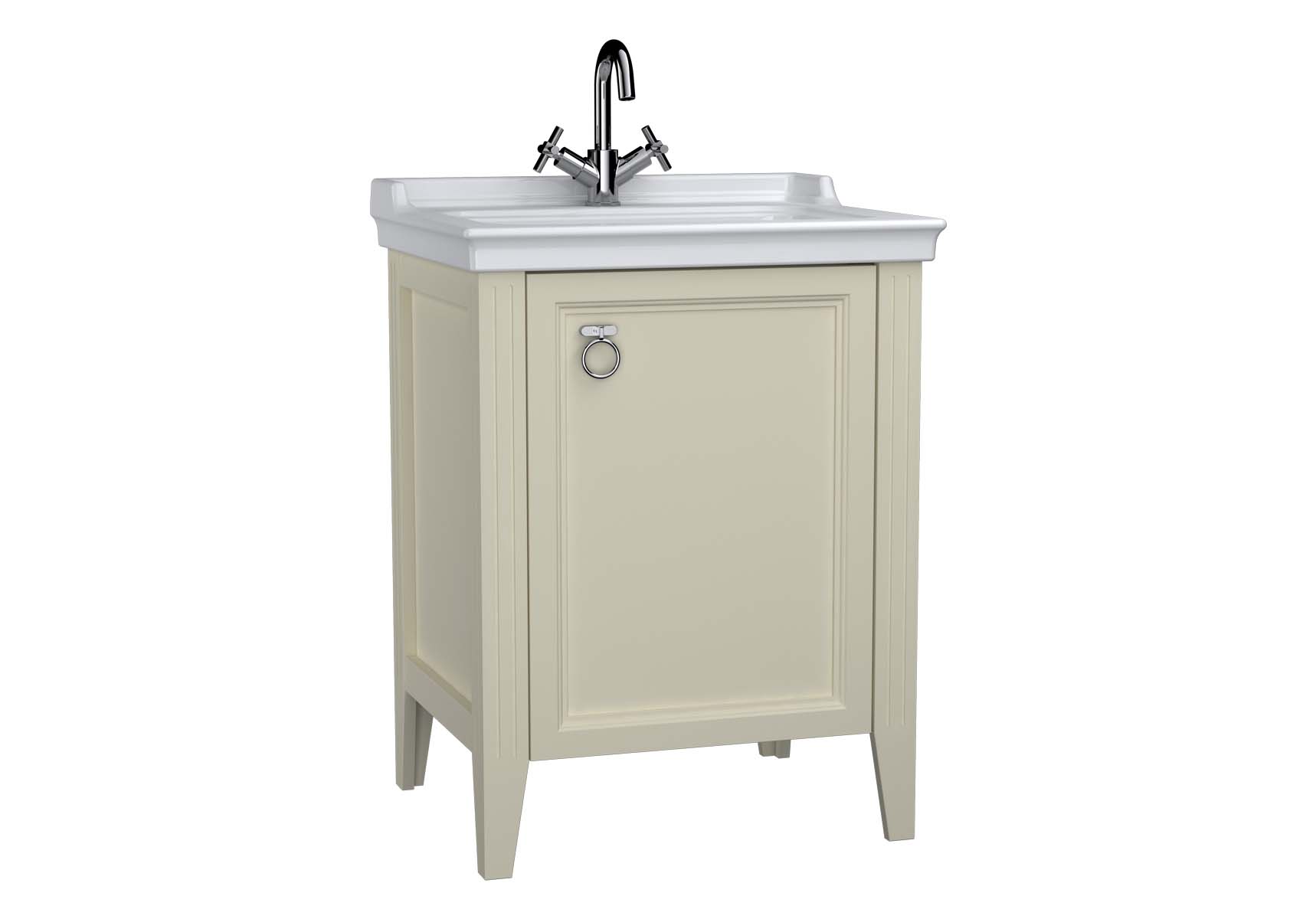 Valarte Washbasin Unit, 65 cm, with doors, with vanity washbasin, one faucet hole, Matte Ivory, right