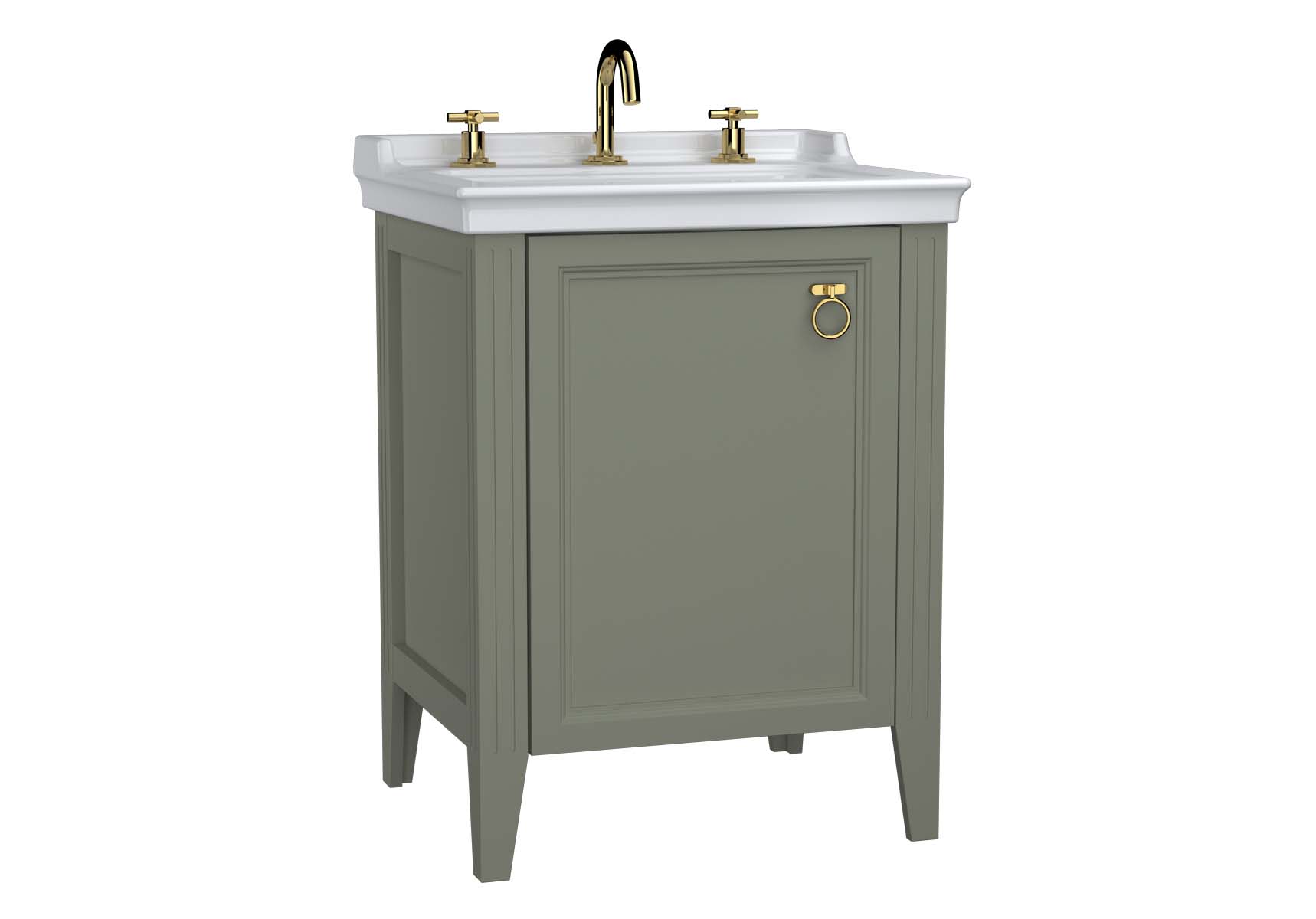 Valarte Washbasin Unit, 65 cm, with doors, with vanity washbasin, three faucet holes, Matte Grey, right