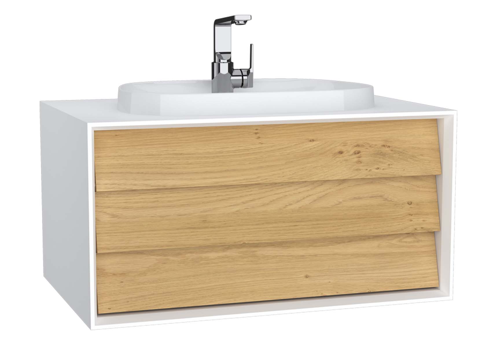 Frame Washbasin Unit, 80 cm, with 1 drawer, with countertop TV-shape washbasin, with faucet hole, Matte White