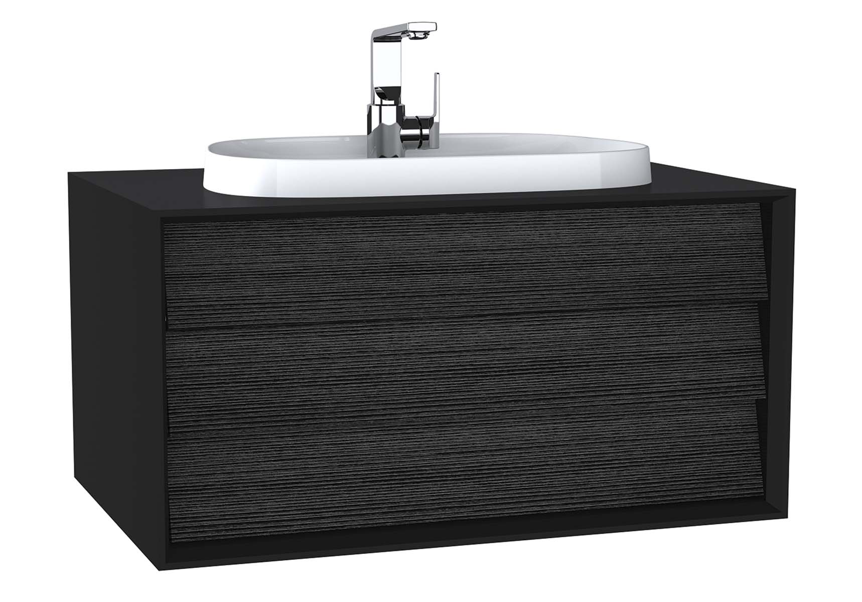 Frame Washbasin Unit, 80 cm, with 1 drawer, with countertop TV-shape washbasin, with faucet hole, Matte Black