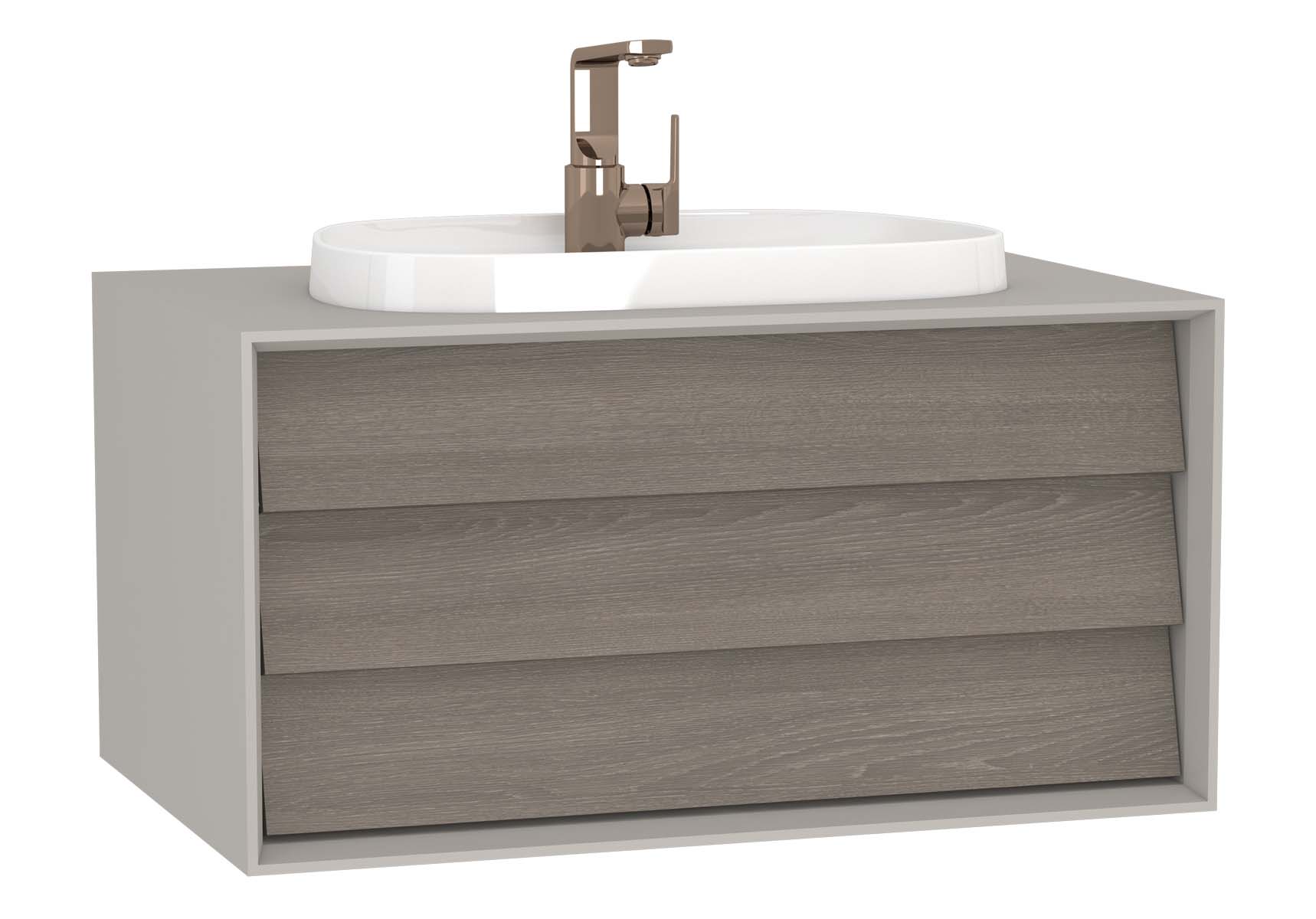 Frame Washbasin Unit, 80 cm, with 1 drawer, with countertop TV-shape washbasin, with faucet hole, Matte Taupe