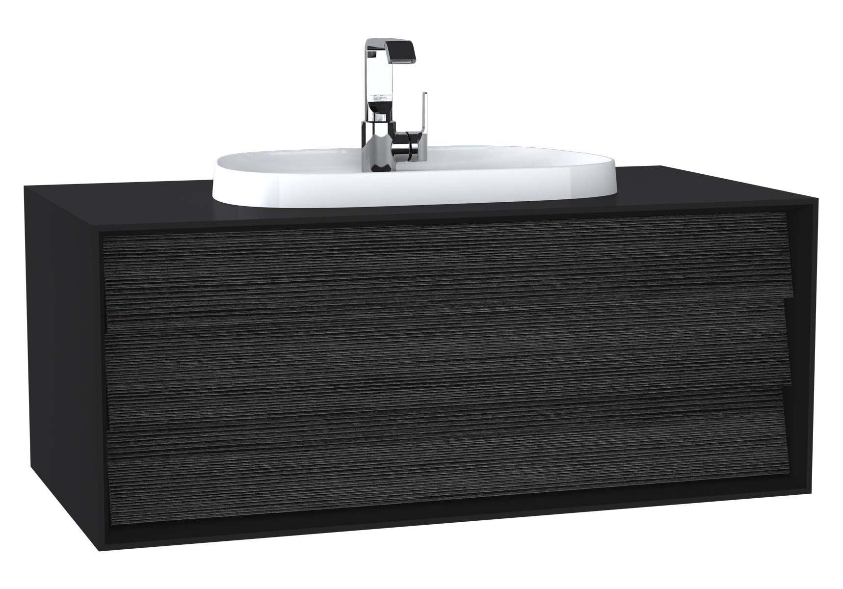 Frame Washbasin Unit, 100 cm, with 1 drawer, with countertop TV-shape washbasin, with faucet hole, Matte Black