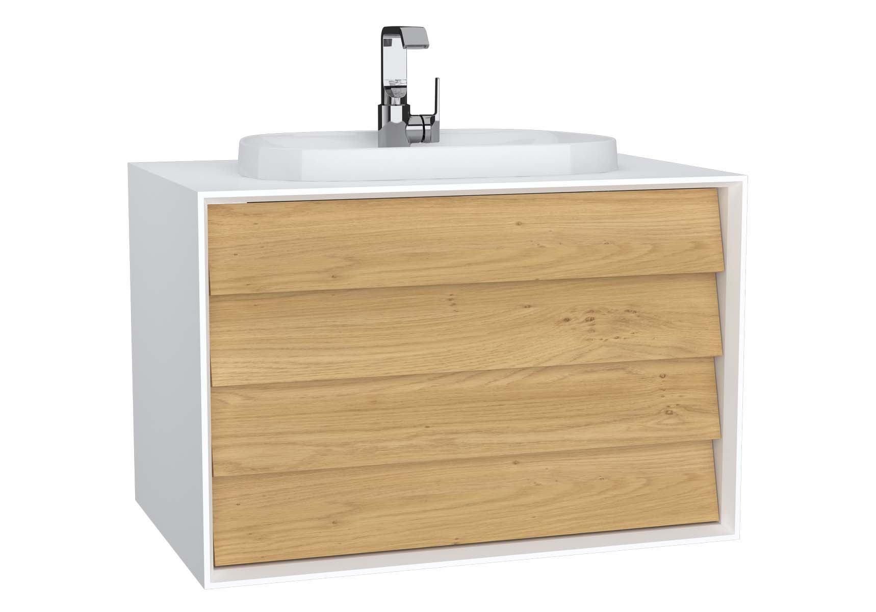 Frame Washbasin Unit, 80 cm, with 2 drawers, with countertop TV-shape washbasin, with faucet hole, Matte White