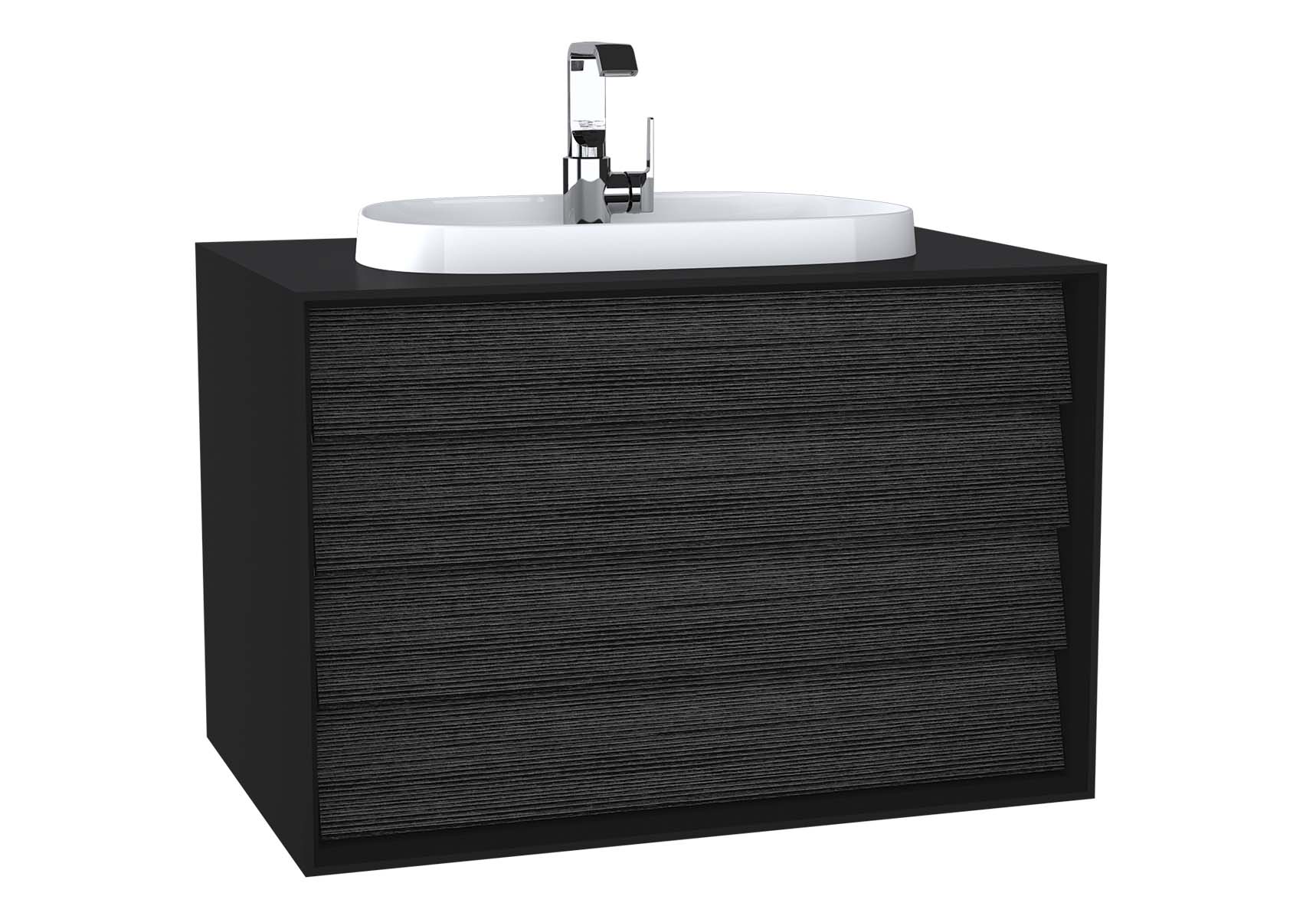 Frame Washbasin Unit, 80 cm, with 2 drawers, with countertop TV-shape washbasin, with faucet hole, Matte Black