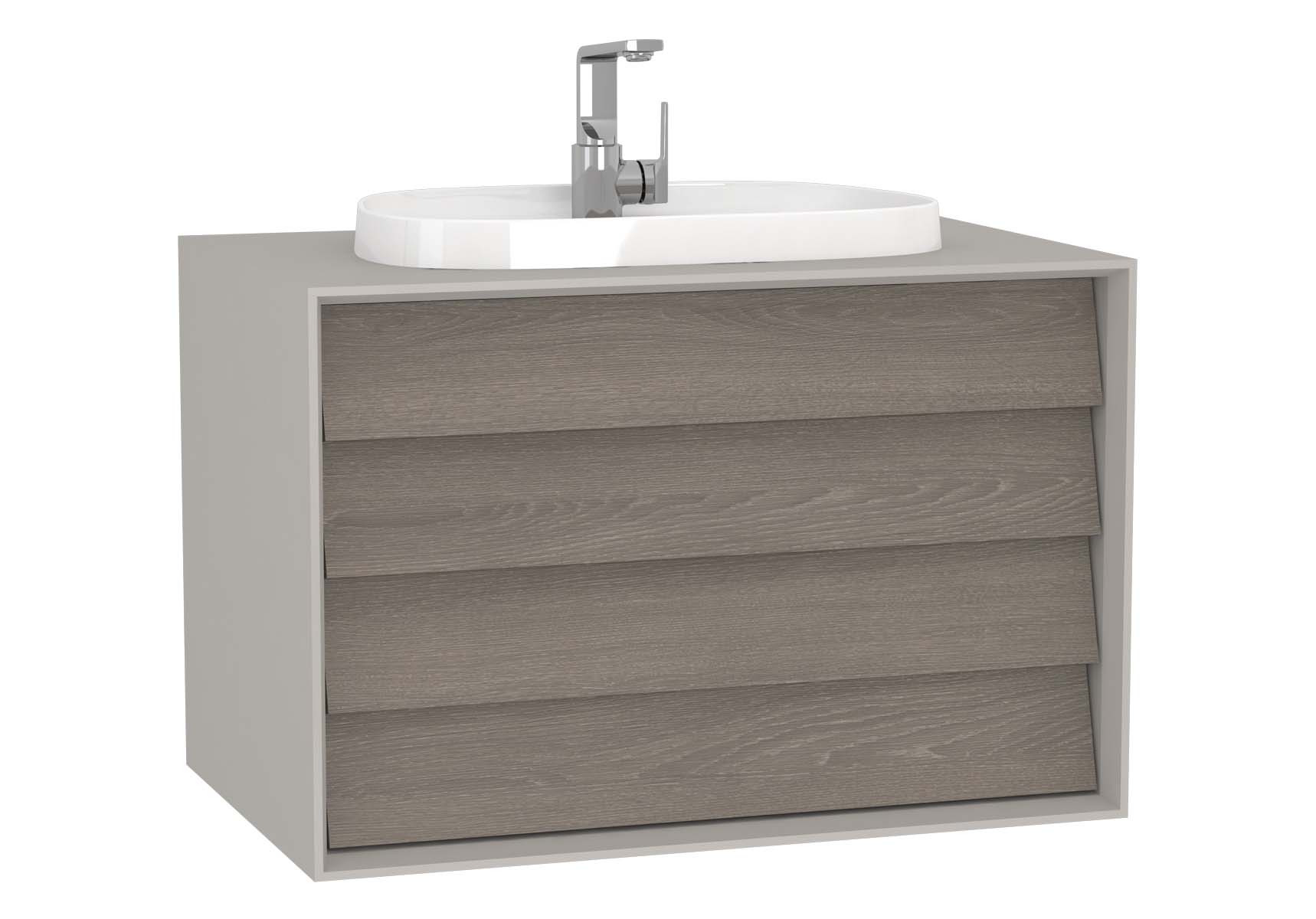 Frame Washbasin Unit, 80 cm, with 2 drawers, with countertop TV-shape washbasin, with faucet hole, Matte Taupe