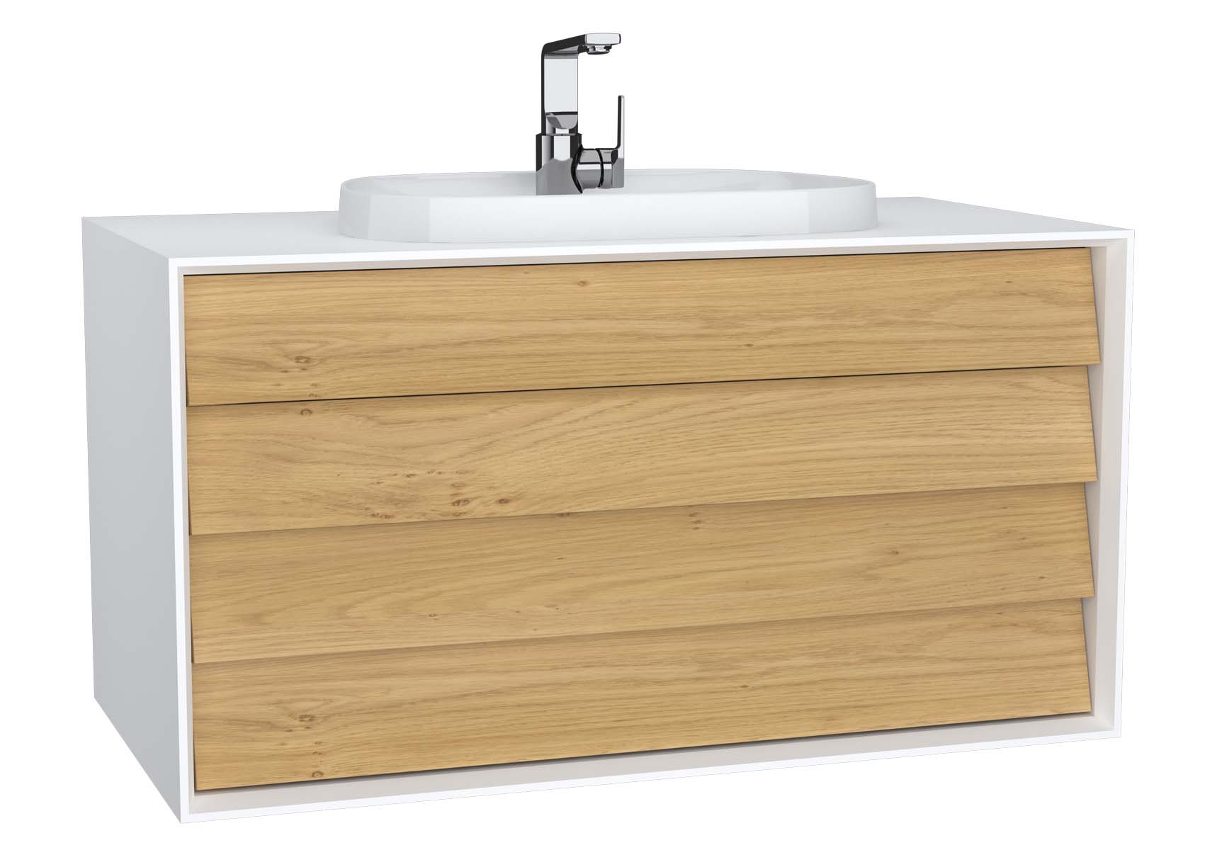 Frame Washbasin Unit, 100 cm, with 2 drawers, with countertop TV-shape washbasin, with faucet hole, Matte White