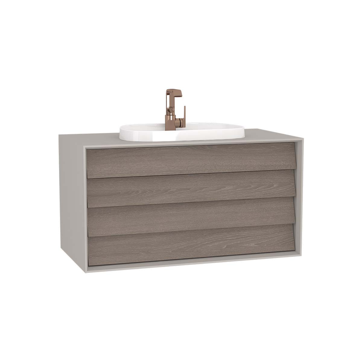 Frame Washbasin Unit, 100 cm, with 2 drawers, with countertop TV-shape washbasin, with faucet hole, Matte Taupe