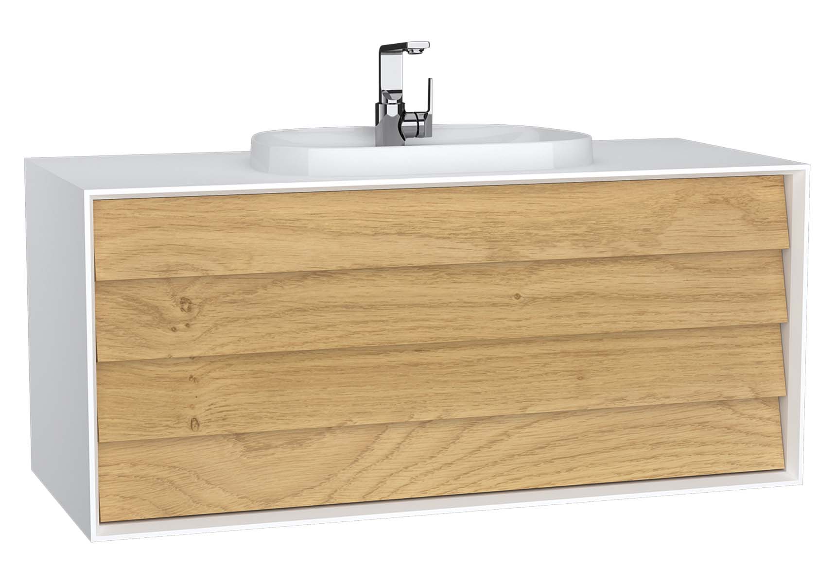 Frame Washbasin Unit, 120 cm, with 2 drawers, with countertop TV-shape washbasin, with faucet hole, Matte White