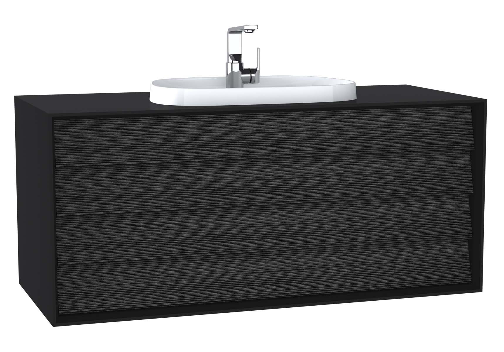 Frame Washbasin Unit, 120 cm, with 2 drawers, with countertop TV-shape washbasin, with faucet hole, Matte Black