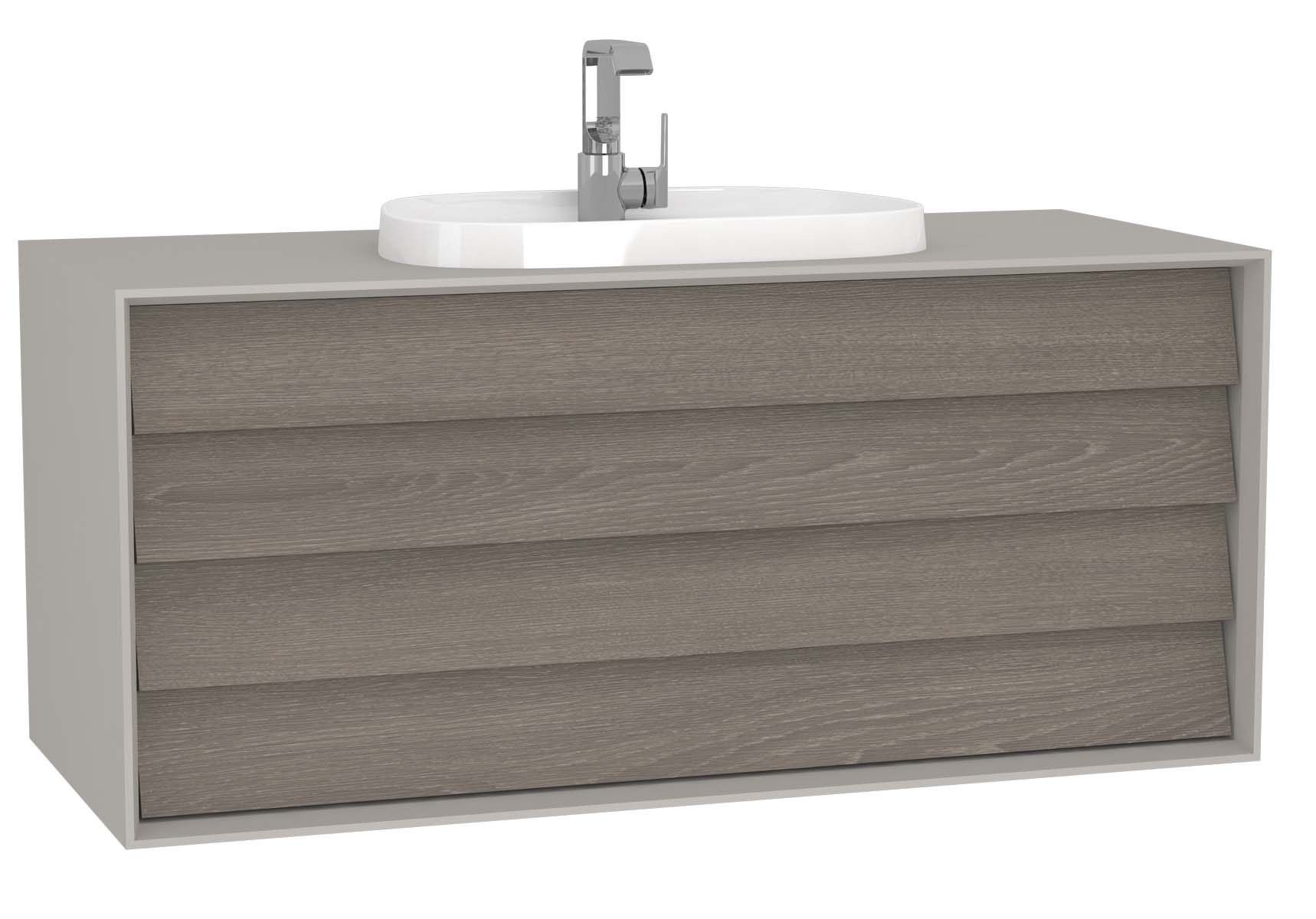 Frame Washbasin Unit, 120 cm, with 2 drawers, with countertop TV-shape washbasin, with faucet hole, Matte Taupe