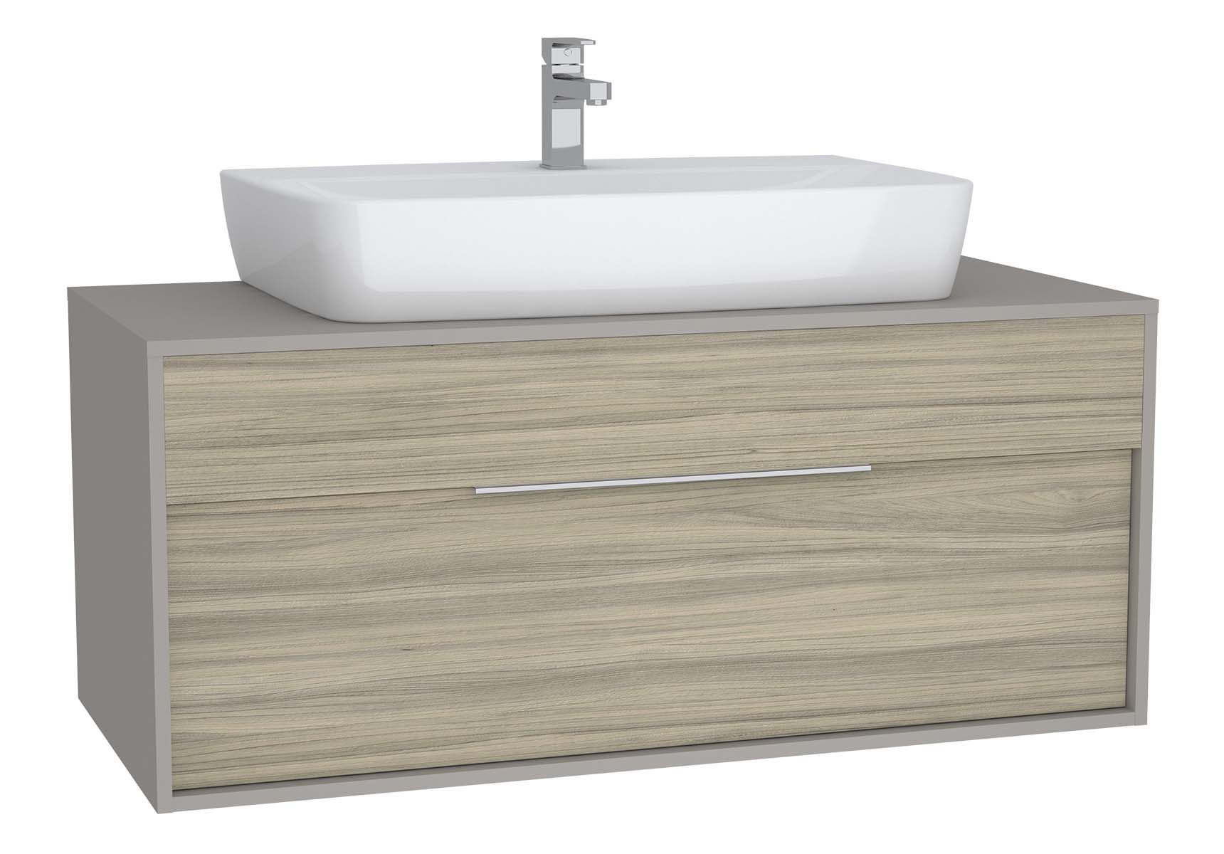 Integra Washbasin Unit, 120 cm, with 1 drawer, for countertop basins, with 53 cm depth, with U-cut, Cashmere & Metallic Walnut, middle