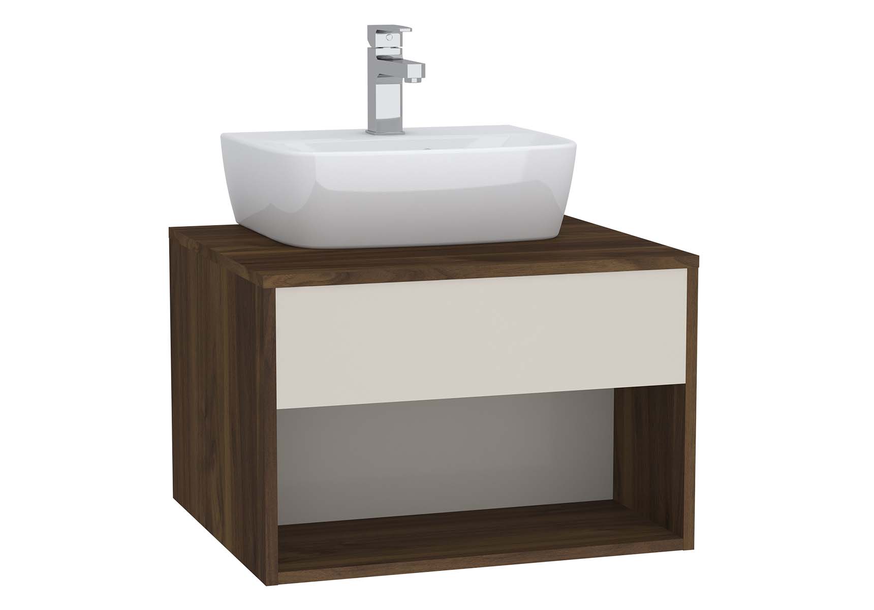 Integra Hotel Unit, 60 cm, for countertop basins, with 53 cm depth, with U-cut, White High Gloss & Bamboo