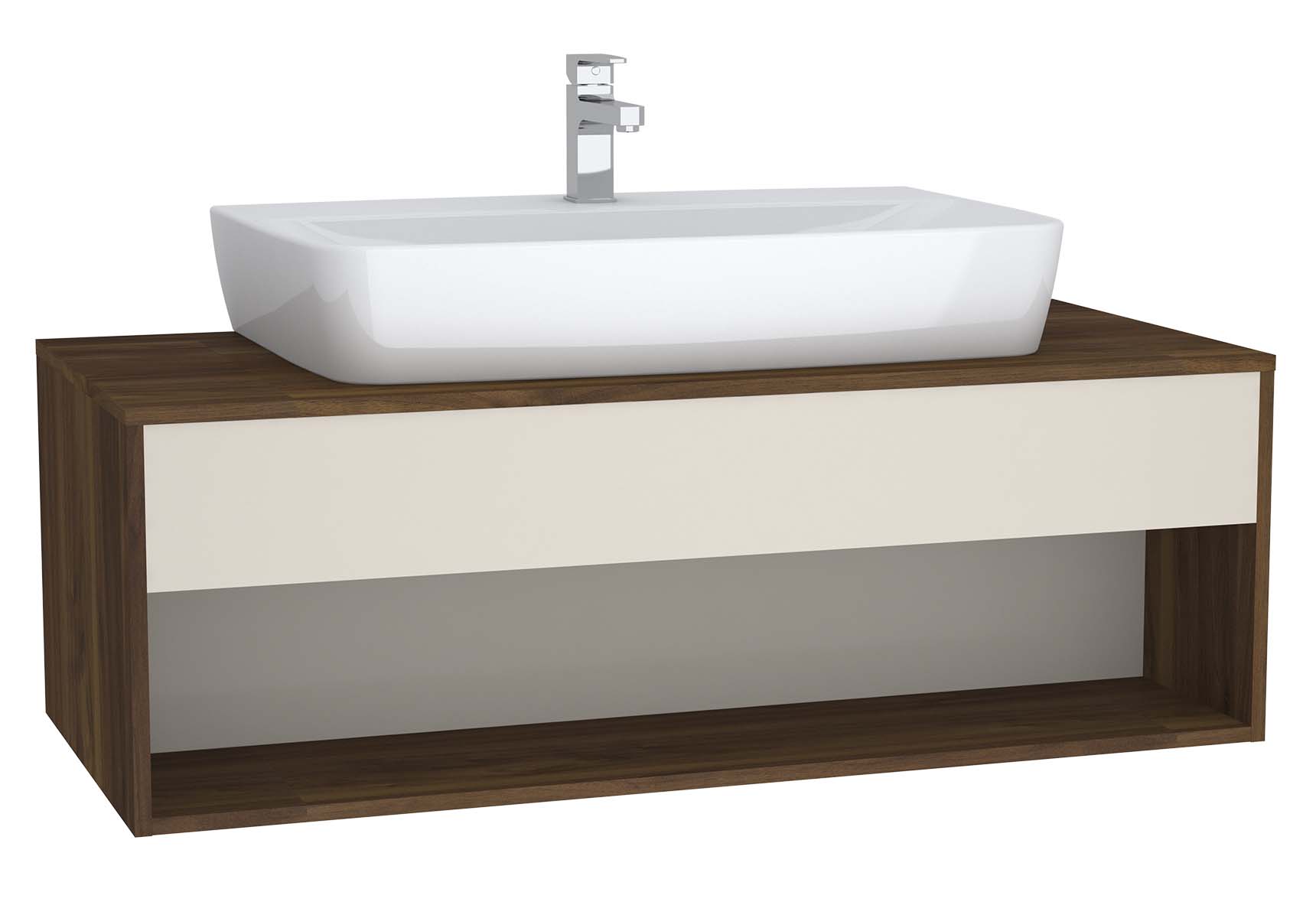 Integra Hotel Unit, 120 cm, for countertop basins, with 53 cm depth, with U-cut, Cashmere & Metallic Walnut, middle