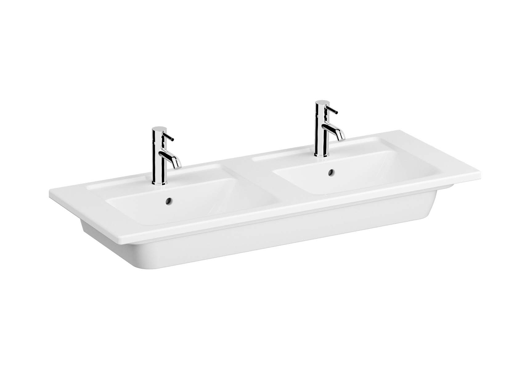 Vanity Basin, Double, 120 cm, Two Bowl Area, Two Tap Holes, With Overflow Hole