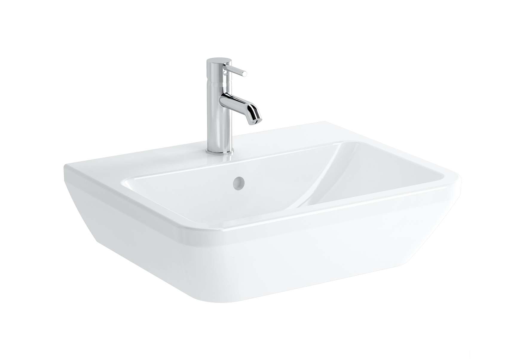 Square Washbasin, 55 cm, One Tap Hole, With Overflow Hole