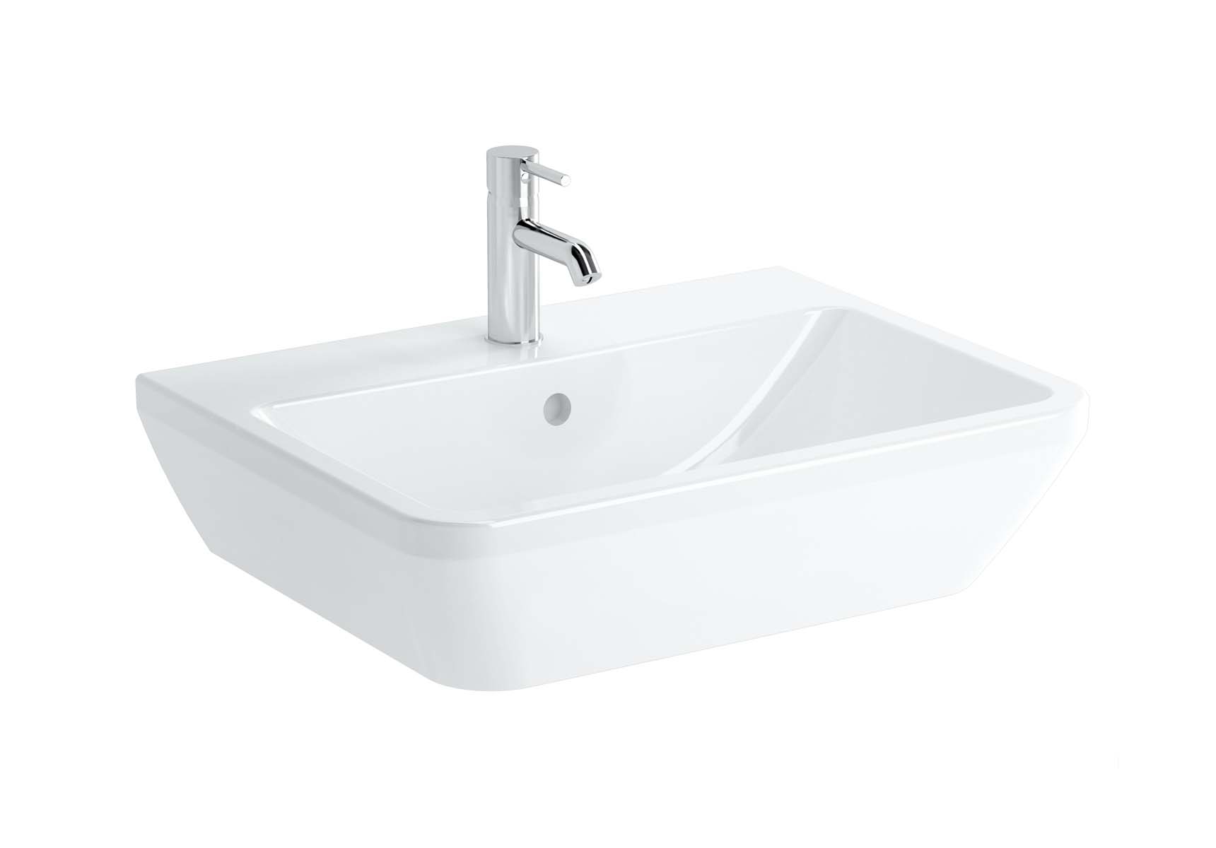 Square Washbasin, 65 cm, One Tap Hole, With Overflow Hole