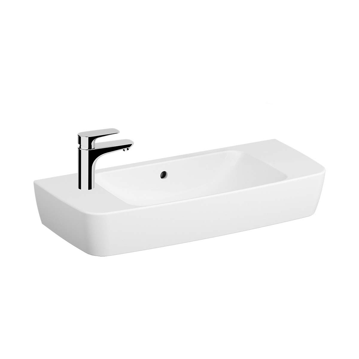 Compact Basin, One Tap Hole Left, Overflow Hole, 80X35 cm, For Countertop Use