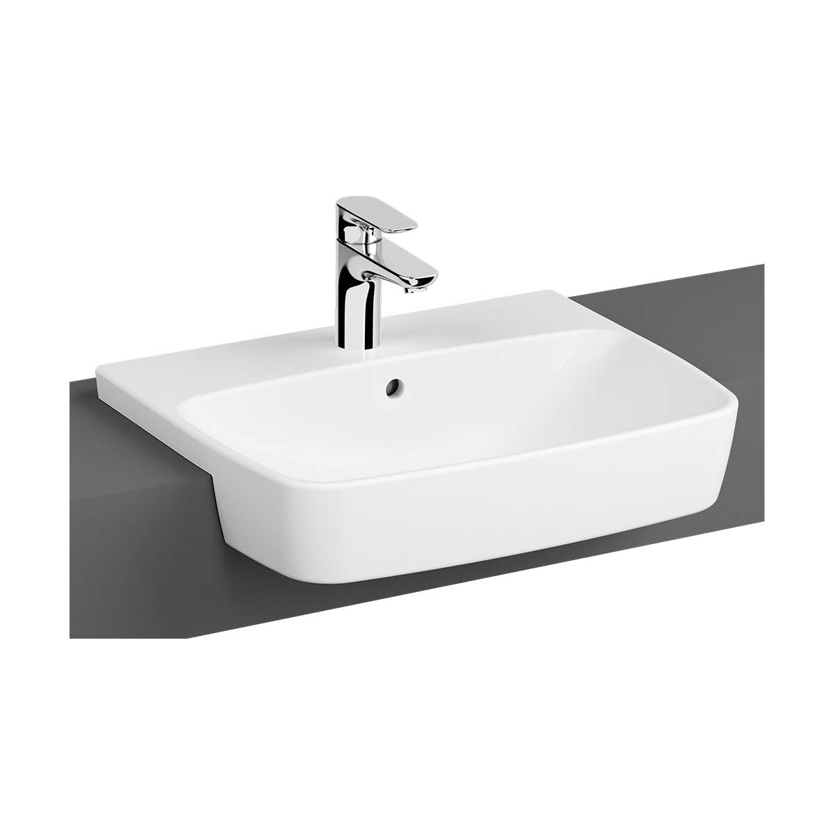 Semi-Recessed Basin, 55 cm, One Tap Hole, With Overflow Hole