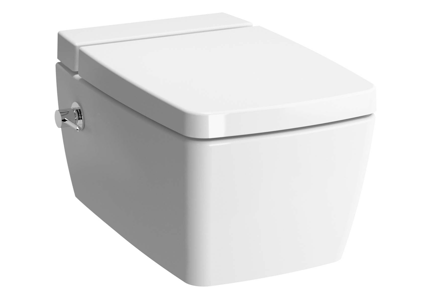 Metropole Rim-ex Wall-hung WC pan, with bidet function, with thermostatic integrated stop valve (on right), with VitrAfresh liquid cleaner tank
