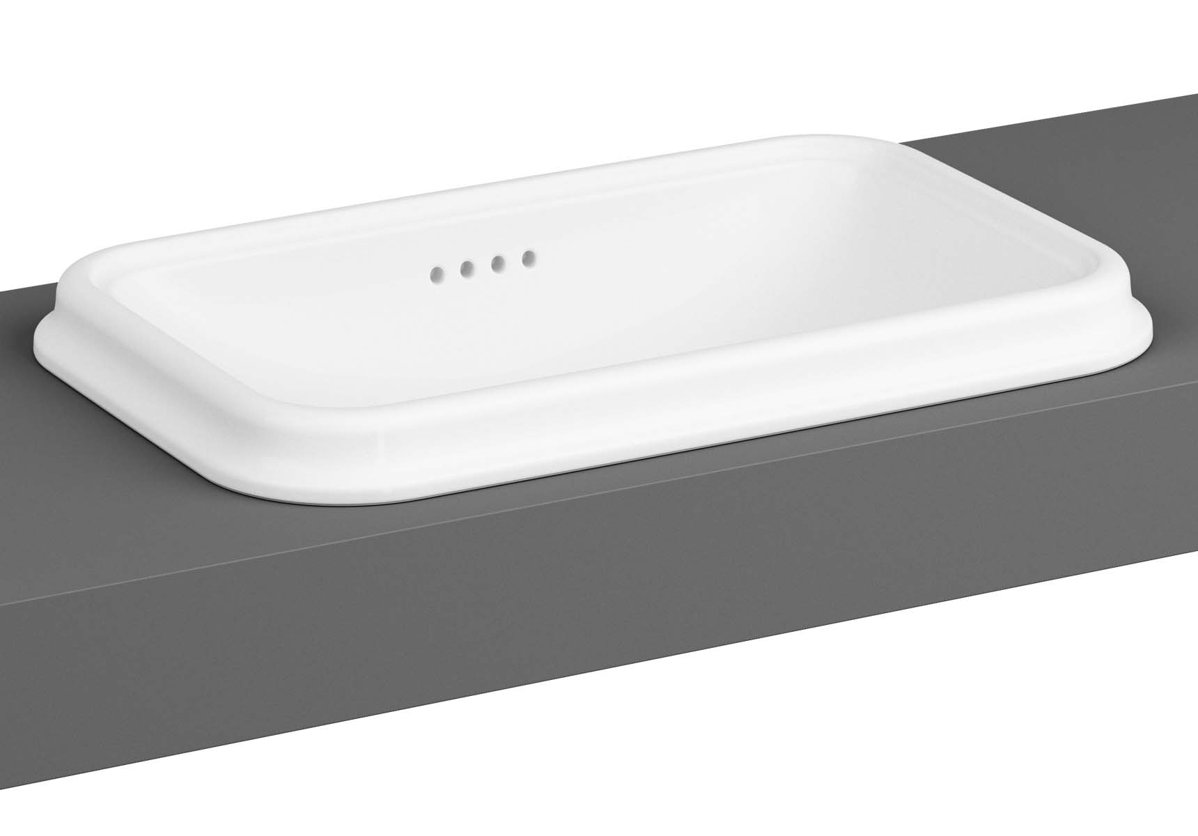 Countertop Basin, No Tap Hole, Overflow Hole, 58 cm