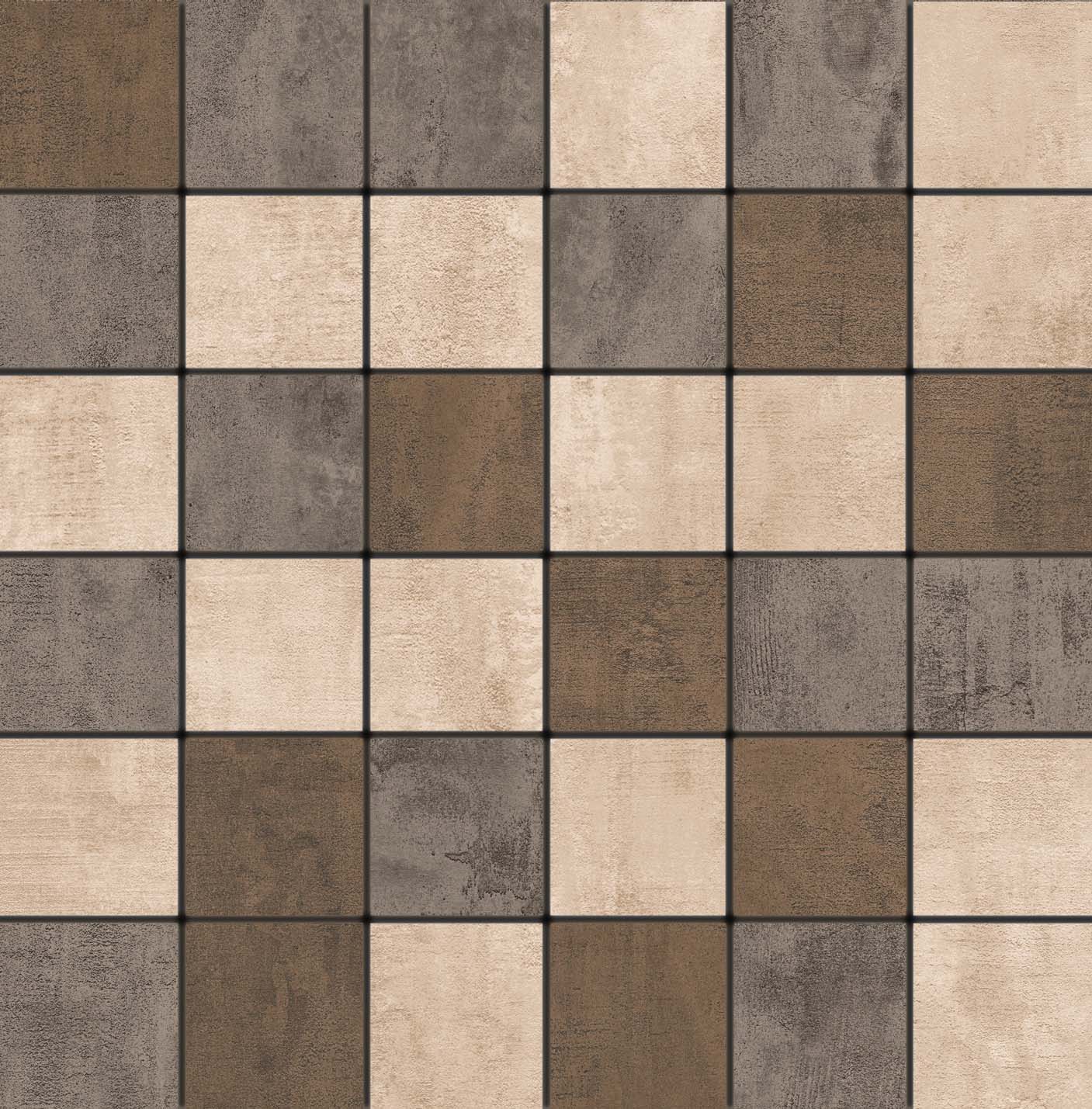 5x5 Metro Mosaic Beige - Schlamm - Dark Brown Matt